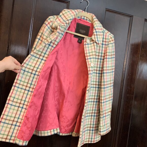Coach Plaid Wool Blend Coat – Multicolor Tweed, Size S - Picture 8 of 8